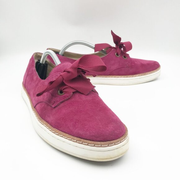 UGG Carilyn Suede Lace Up Burgundy Red Pink Sneakers Tennis Shoes Womens 8.5 - Picture 1 of 9